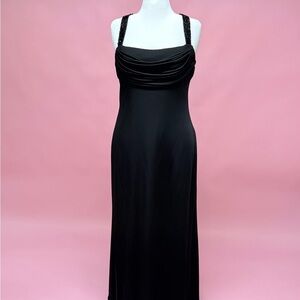 David’s Bridal Black Evening Maxi Dress with Beaded Straps
